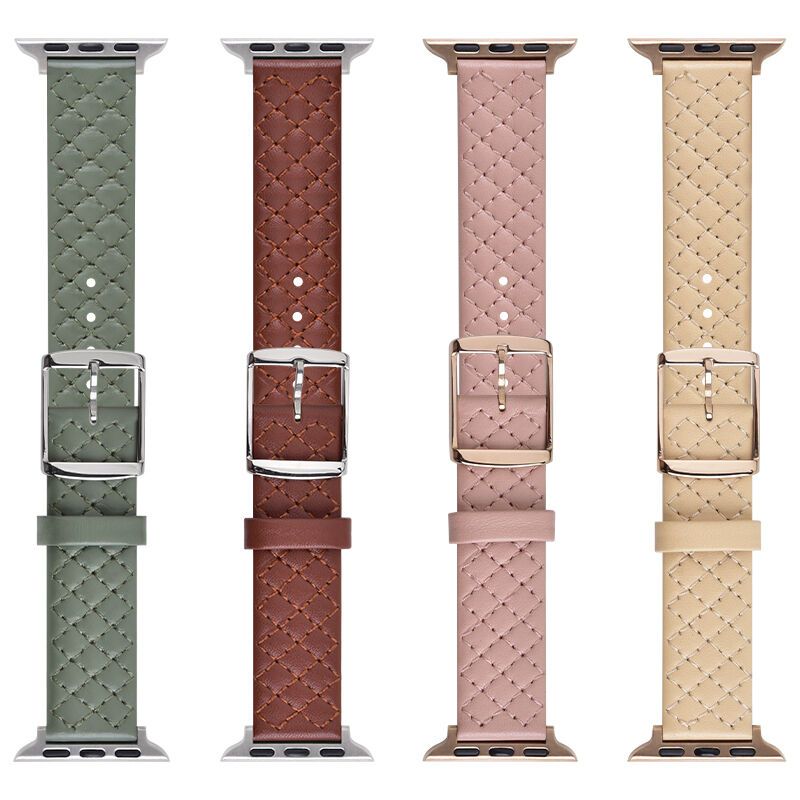 Diamond-patterned genuine leather strap