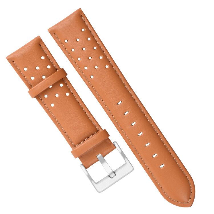 Sunny Orange Double-perforated Wide Genuine Leather Strap